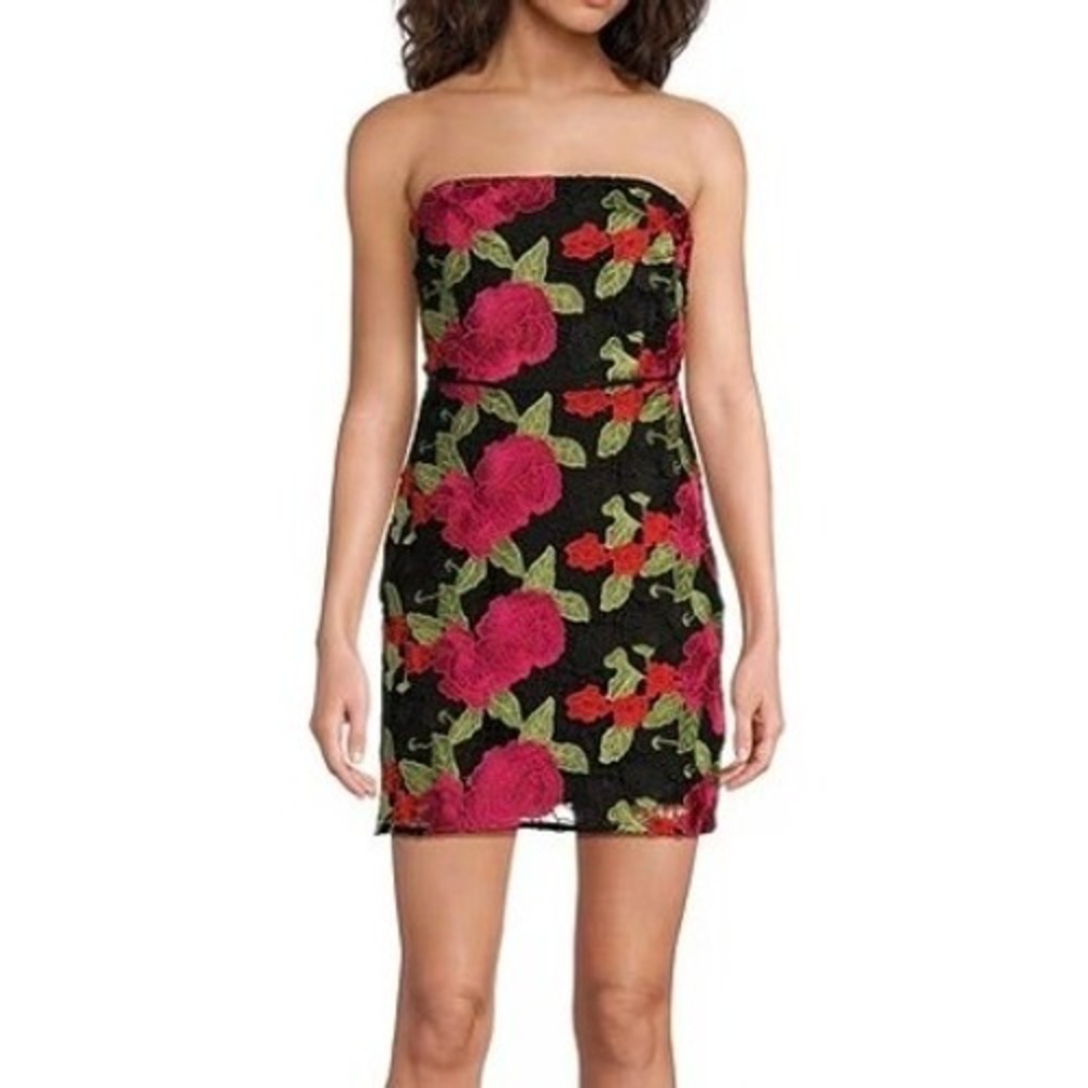 Sam Edelman Black Cherry Strapless Mini Dress Floral Embroidered Size 8 Party - Picture 2 of 8